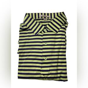 Peter Millar Crown Men's Striped Polo Shirt Golf Green Blue Short Sleeve Size L